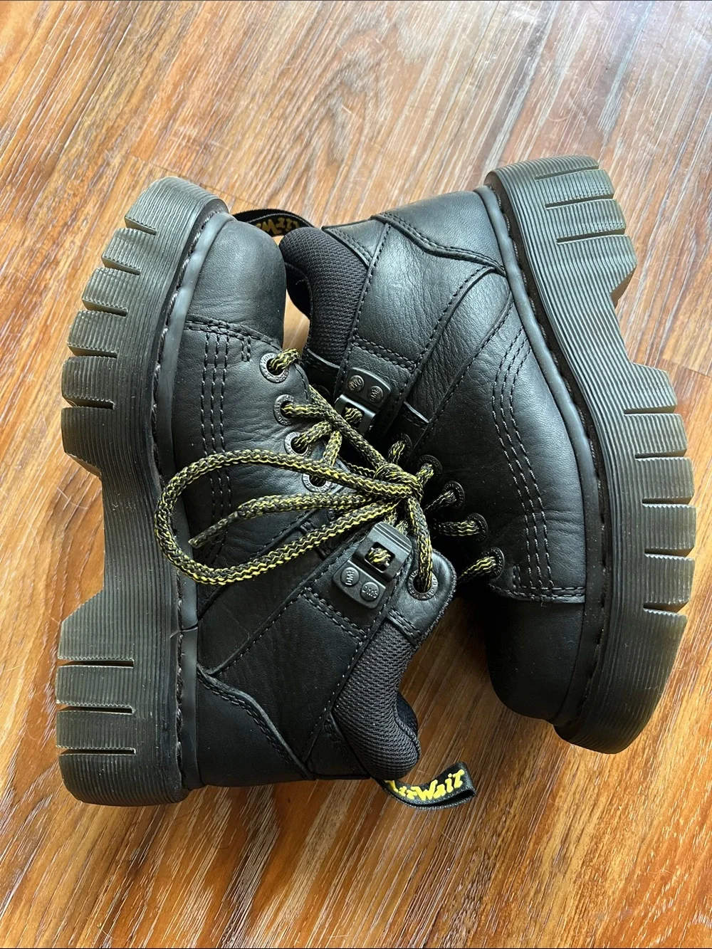 Dr. Martens Black Work-Style Lace-Up Boots with Yellow Accents